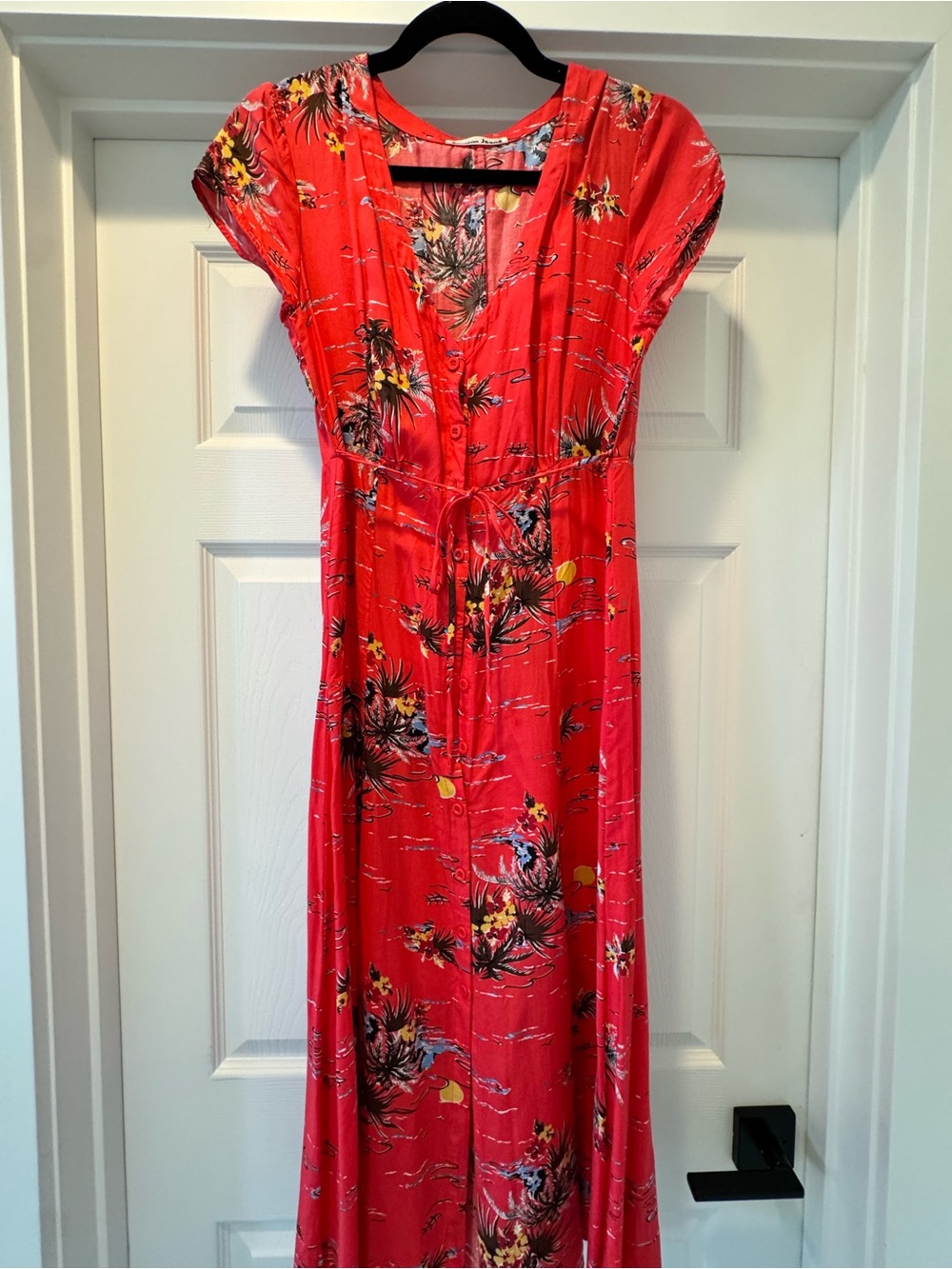 Reformation Red Floral Buttondown Midi Dress